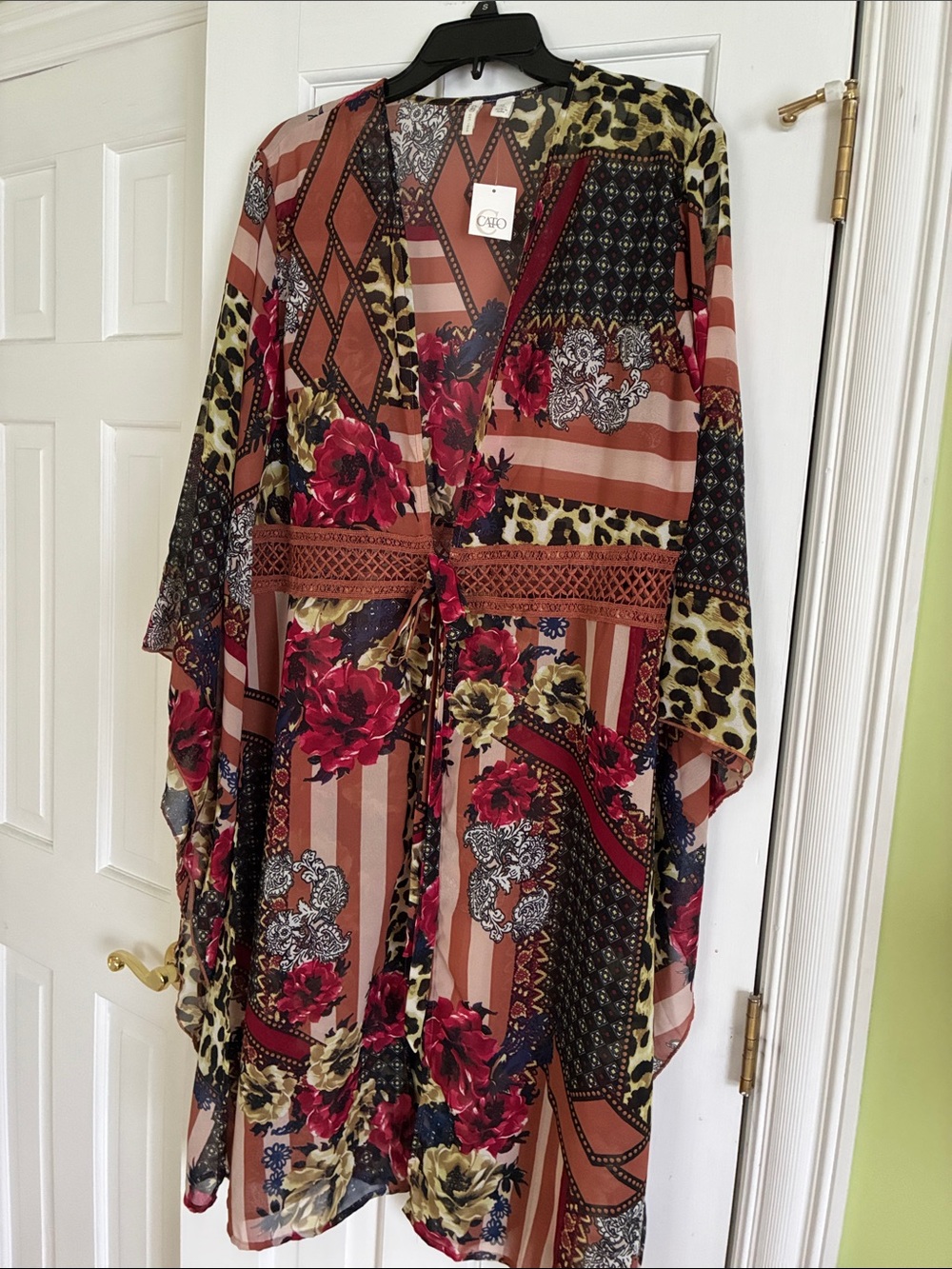 NWT Chiffon Floral & Leopard Print Kimono - Multicolor